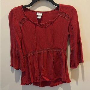 Mossimo Supply Co Red Smocked Peplum Blouse